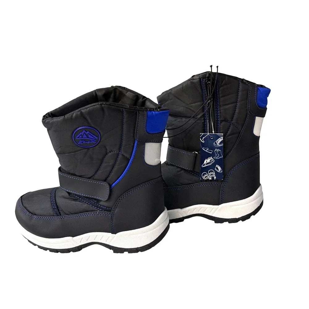 KomforMe Kids Black Blue Nylon Fleece Lined Winter Snow Boots New Size 1